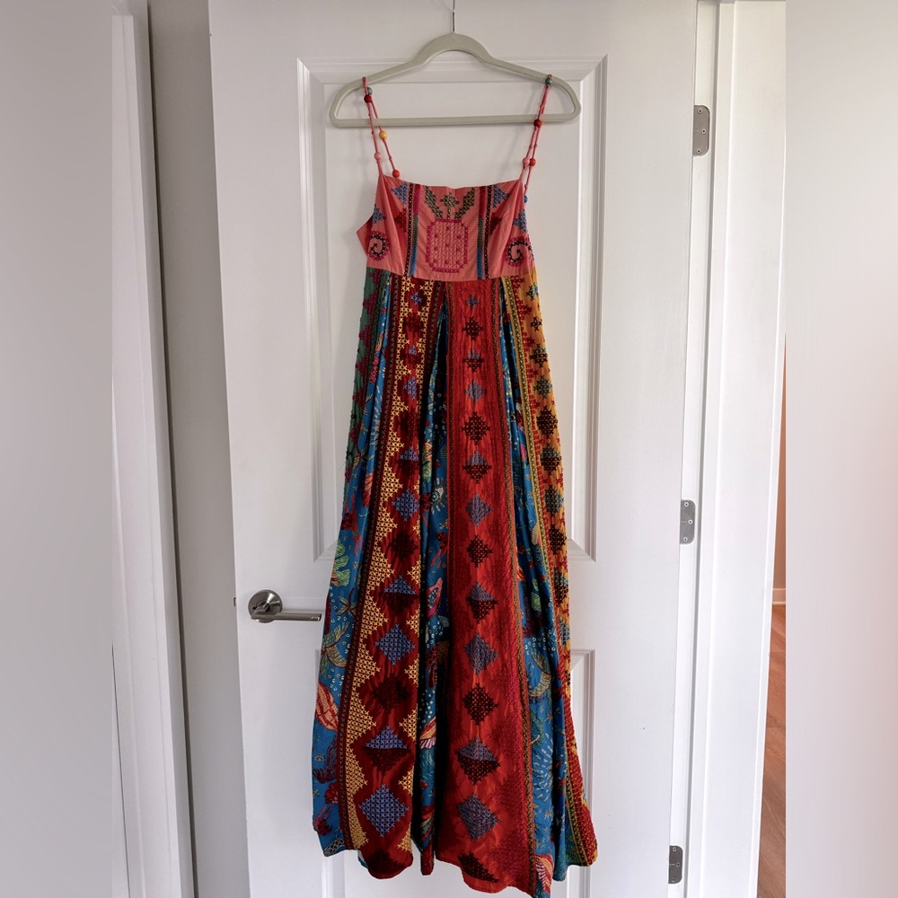 Farm Rio color block and beaded maxi dress